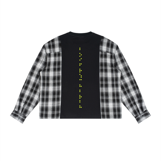 Unisex Plaid Panel Long Sleeve T-Shirt