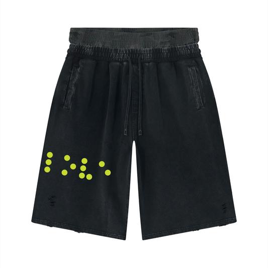 Unisex Vintage Wash Distressed Wide Leg Shorts