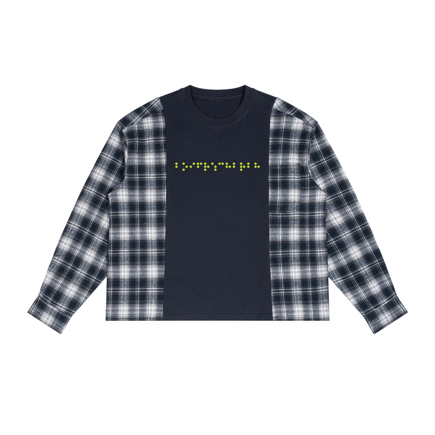 Unisex Plaid Panel Long Sleeve T-Shirt
