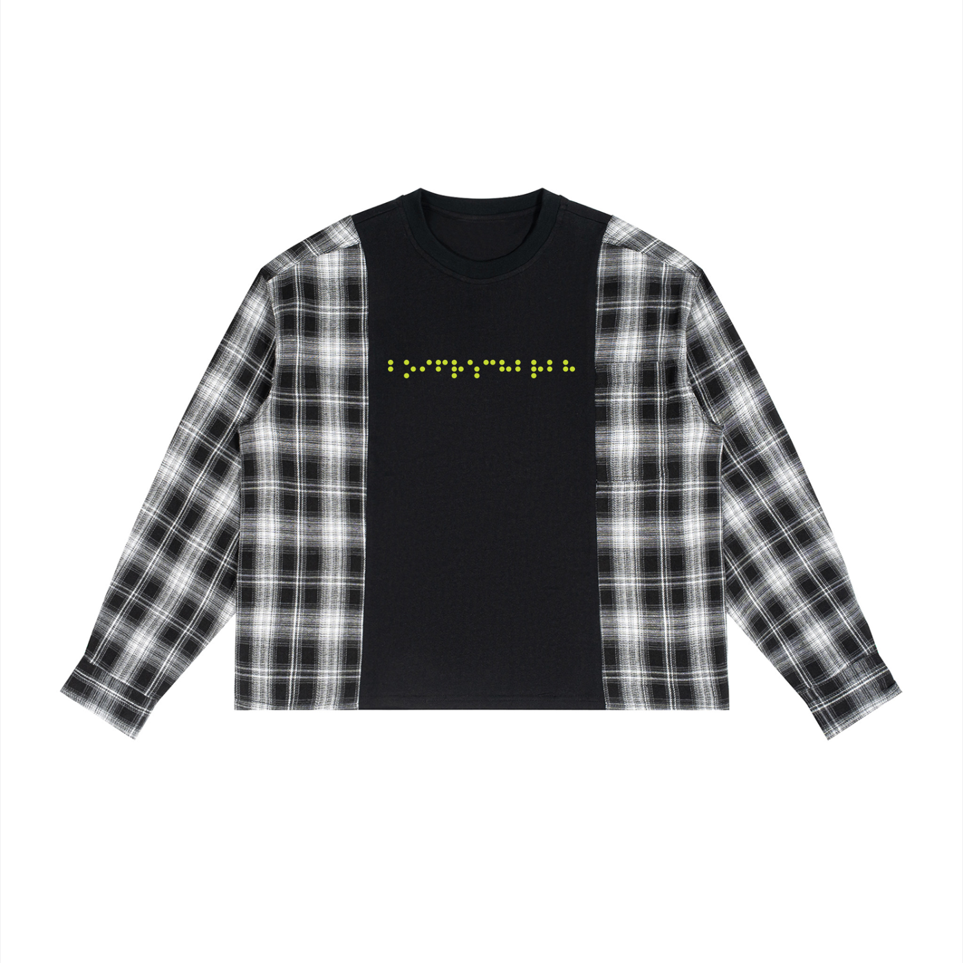 Unisex Plaid Panel Long Sleeve T-Shirt