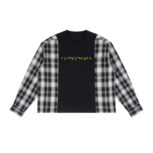 Unisex Plaid Panel Long Sleeve T-Shirt